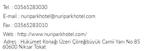Niksar Nuri Park Otel telefon numaralar, faks, e-mail, posta adresi ve iletiim bilgileri